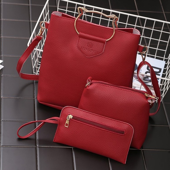 Set of 3 Purses, Red Leather Purse Set - Picture 1 of 3